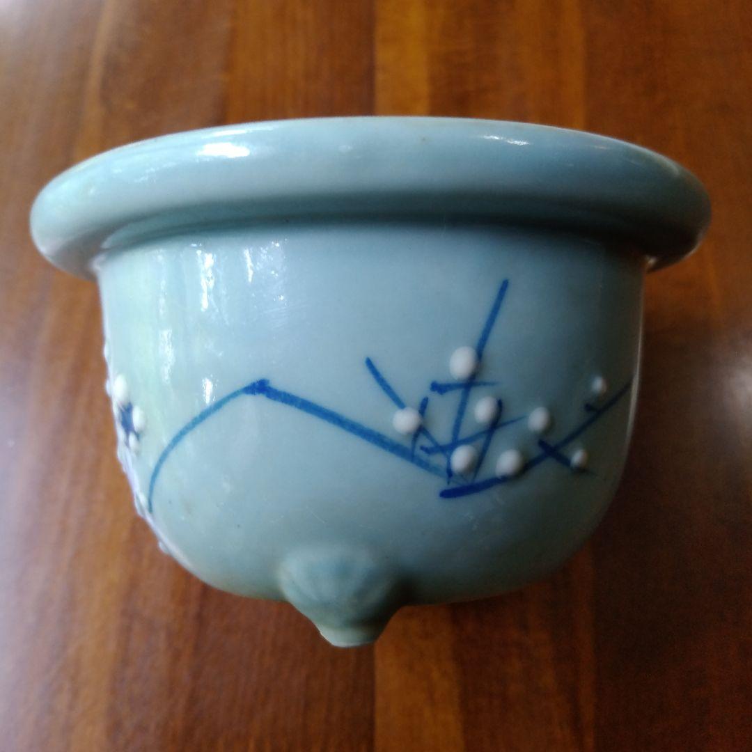 瀬戸　青磁梅花文　植木鉢　骨董