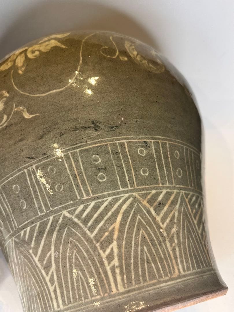 李朝 象嵌青磁 唐草文 大花瓶 古陶 古美術 骨董品 コレクション