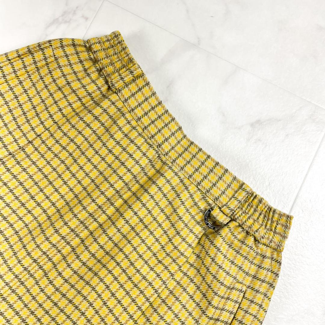 美品 クリスチャンディオール チェック柄プリーツスカート 黄色 S*CD103