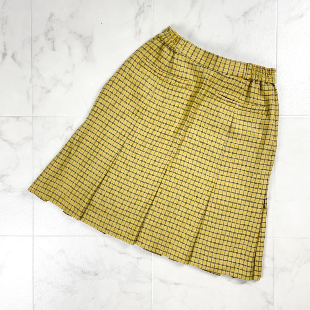 美品 クリスチャンディオール チェック柄プリーツスカート 黄色 S*CD103