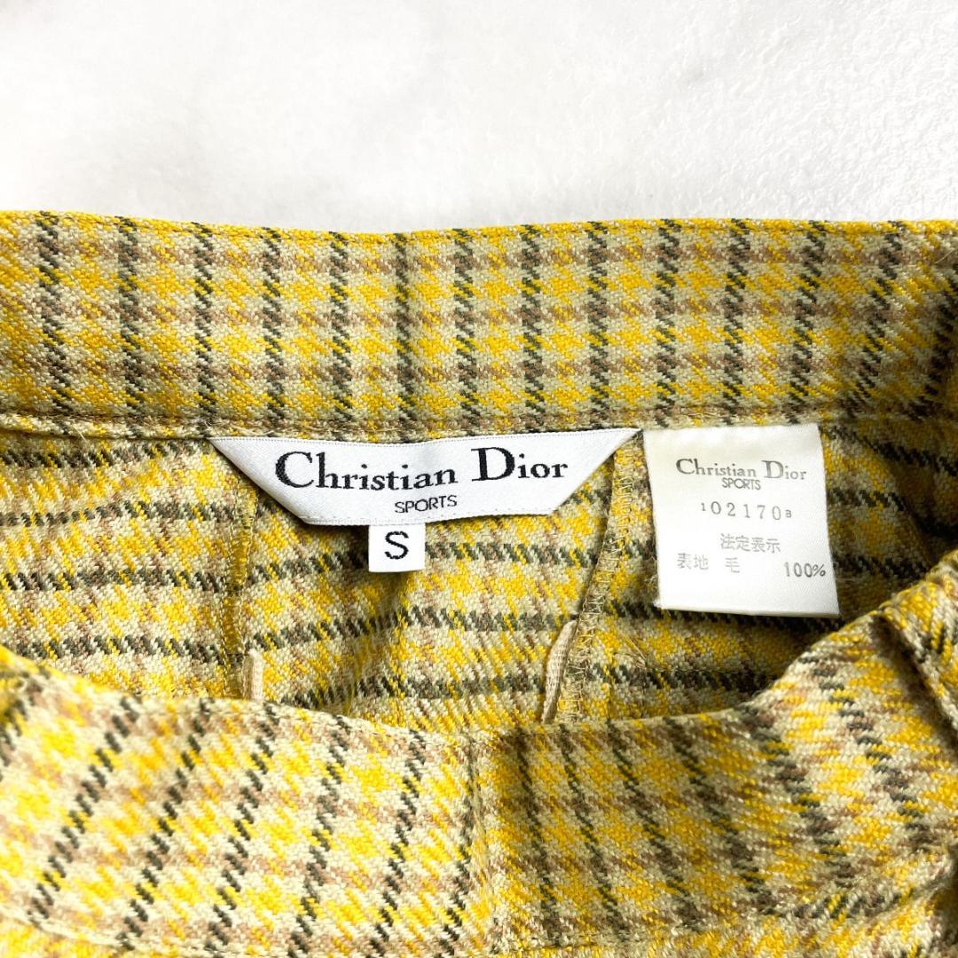 美品 クリスチャンディオール チェック柄プリーツスカート 黄色 S*CD103