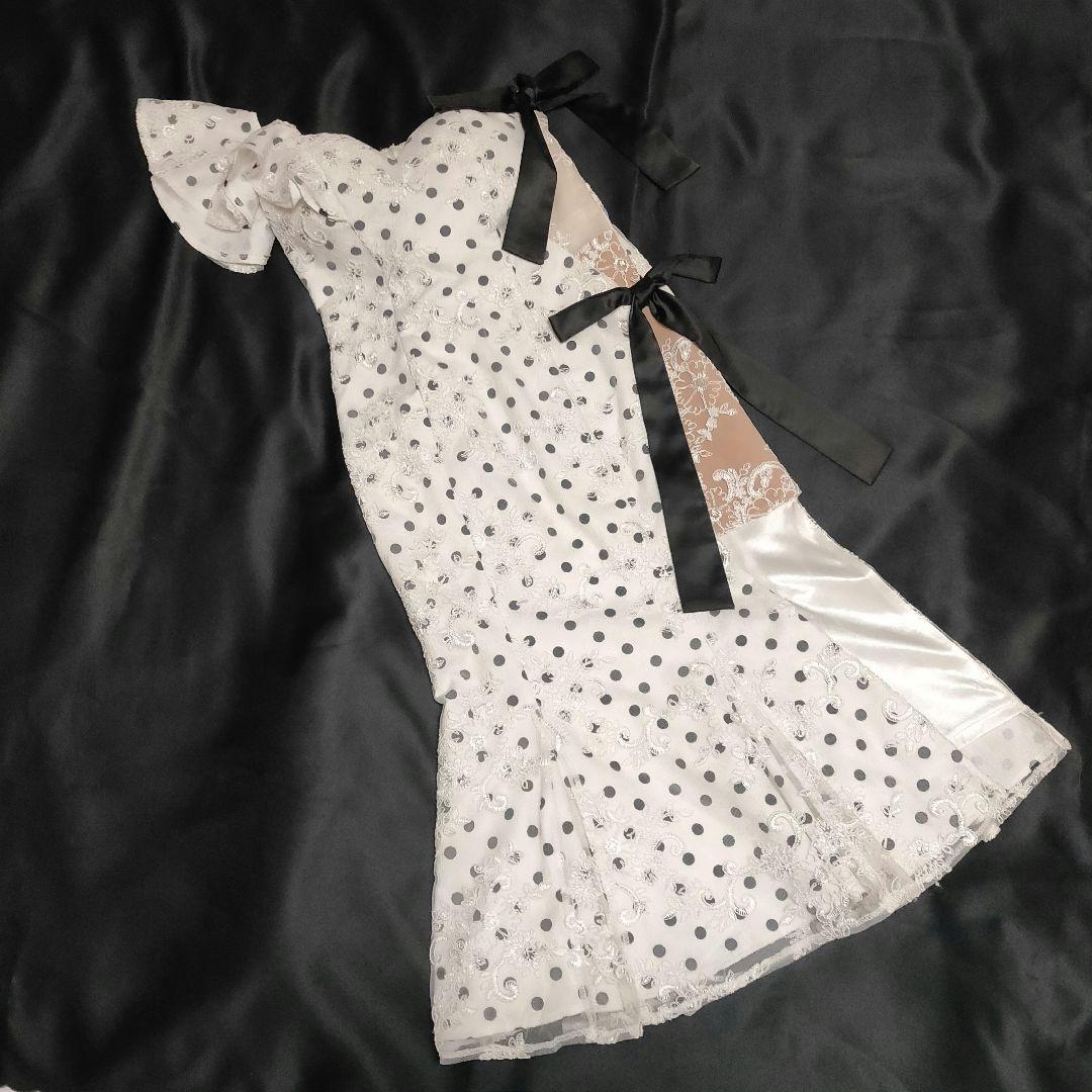 【人気商品♡】ROBE de FLEURS ドット リボンフリルワンショルドレス