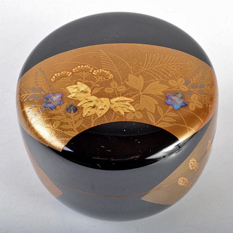 茶道具　輪島塗　高釉厚三作　扇面春秋蒔絵　平棗　共箱　D　R4335