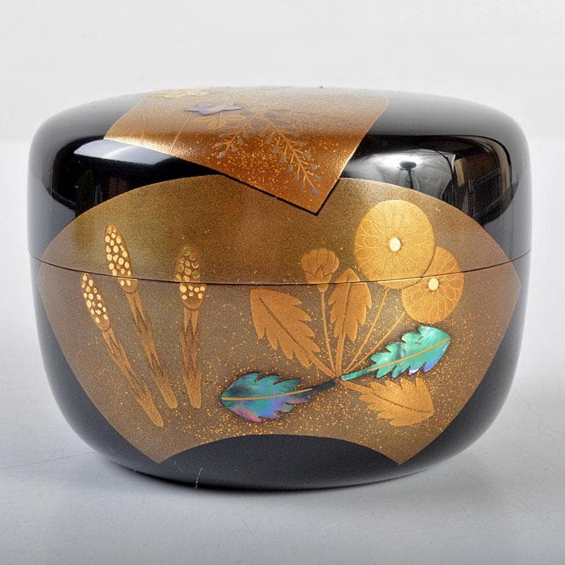 茶道具　輪島塗　高釉厚三作　扇面春秋蒔絵　平棗　共箱　D　R4335