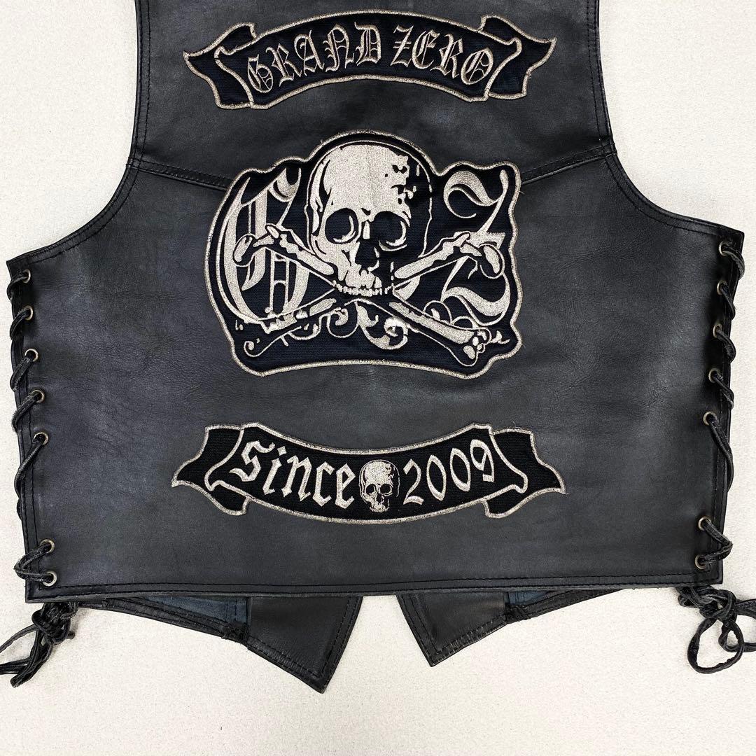 極美品✨ HEAVY レザー バイカー ベスト 42 コンチョ ブラック