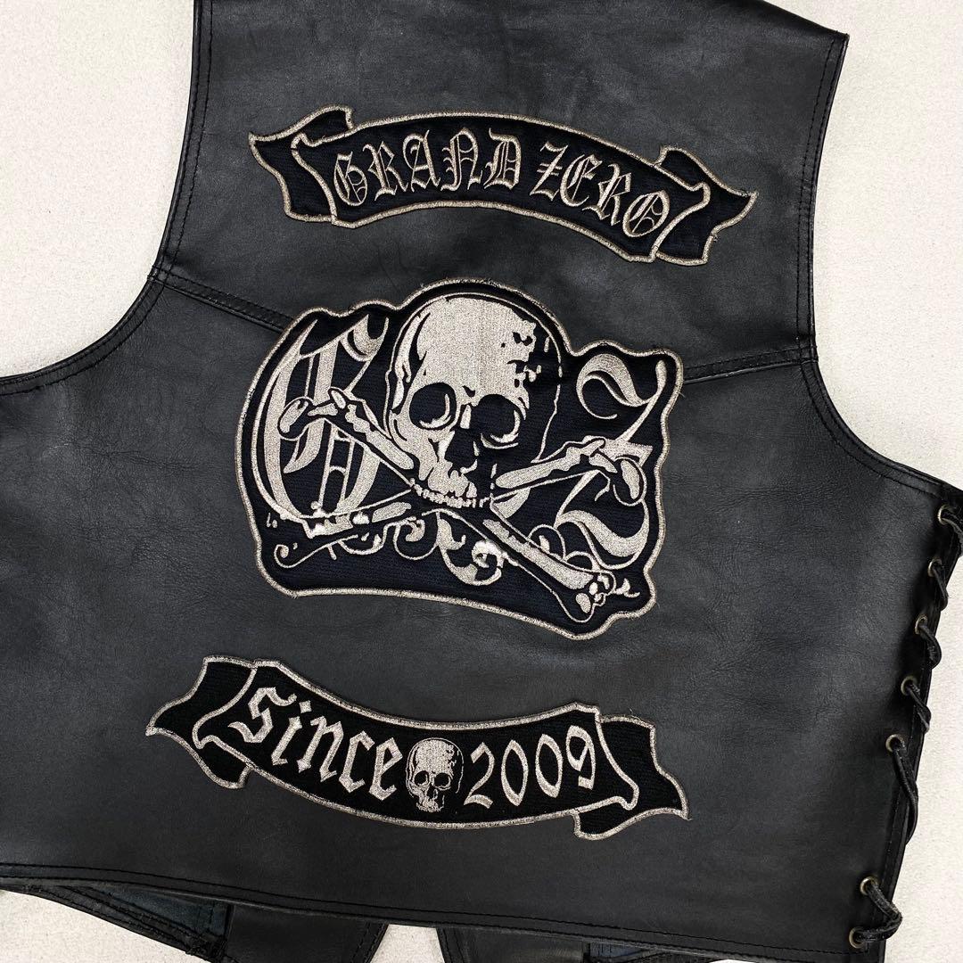 極美品✨ HEAVY レザー バイカー ベスト 42 コンチョ ブラック