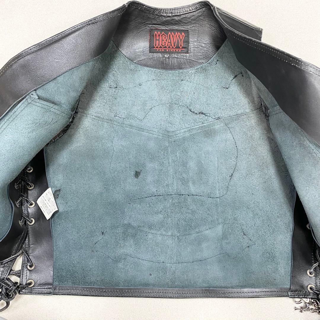 極美品✨ HEAVY レザー バイカー ベスト 42 コンチョ ブラック