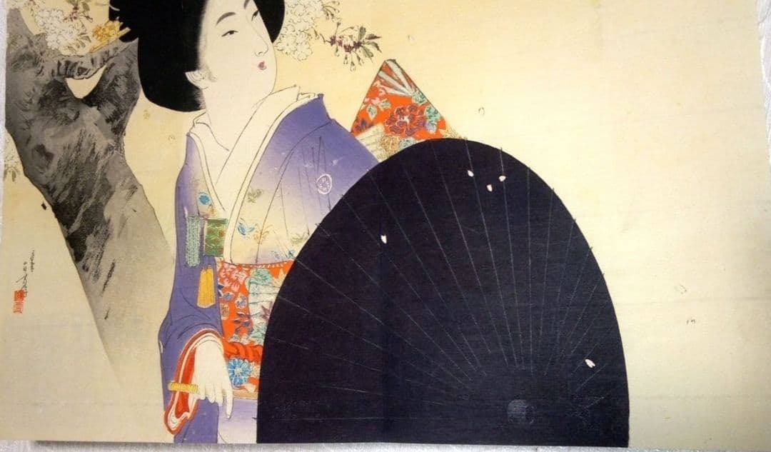 口絵木版画、小説日本女禮式大全の口絵二枚売りになります。水野年方と富岡永洗画