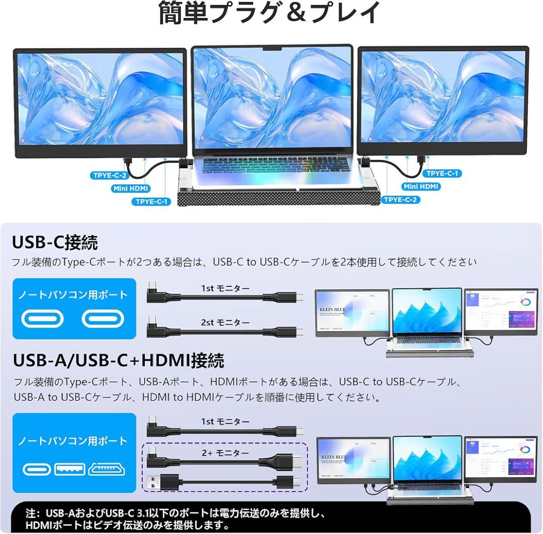 デュアルディスプレイ トリプルモバイルモニター ポータブルモニター 14インチ