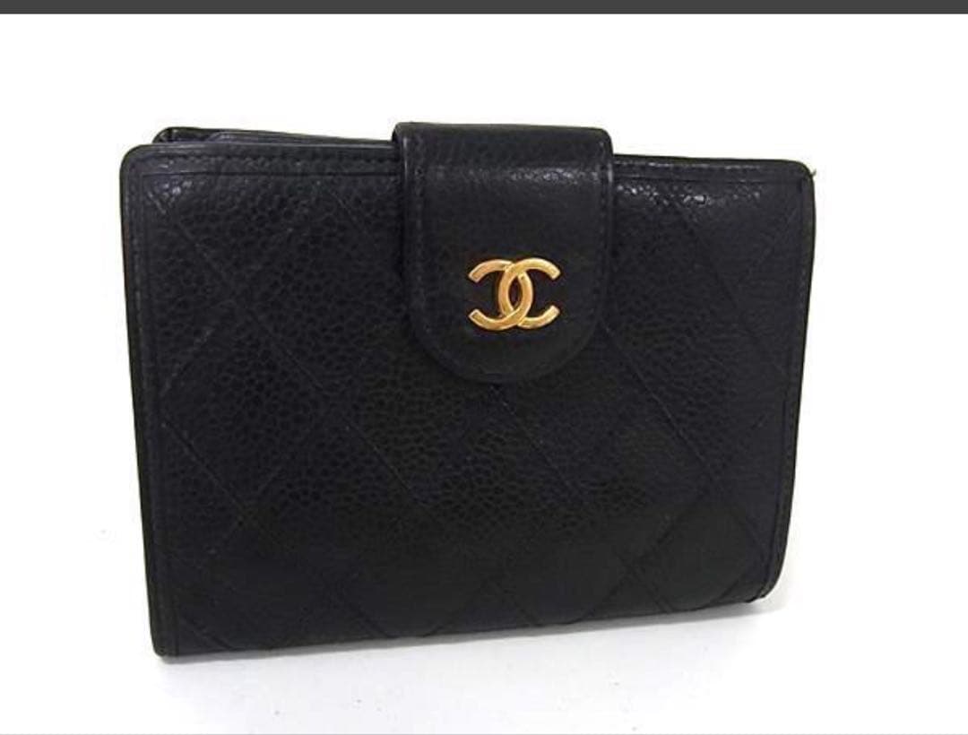 【美品】CHANEL Wホック財布　ビコローレ　キャビアスキン　黒　がま口