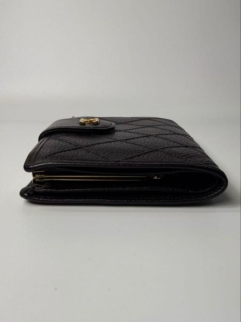 【美品】CHANEL Wホック財布　ビコローレ　キャビアスキン　黒　がま口
