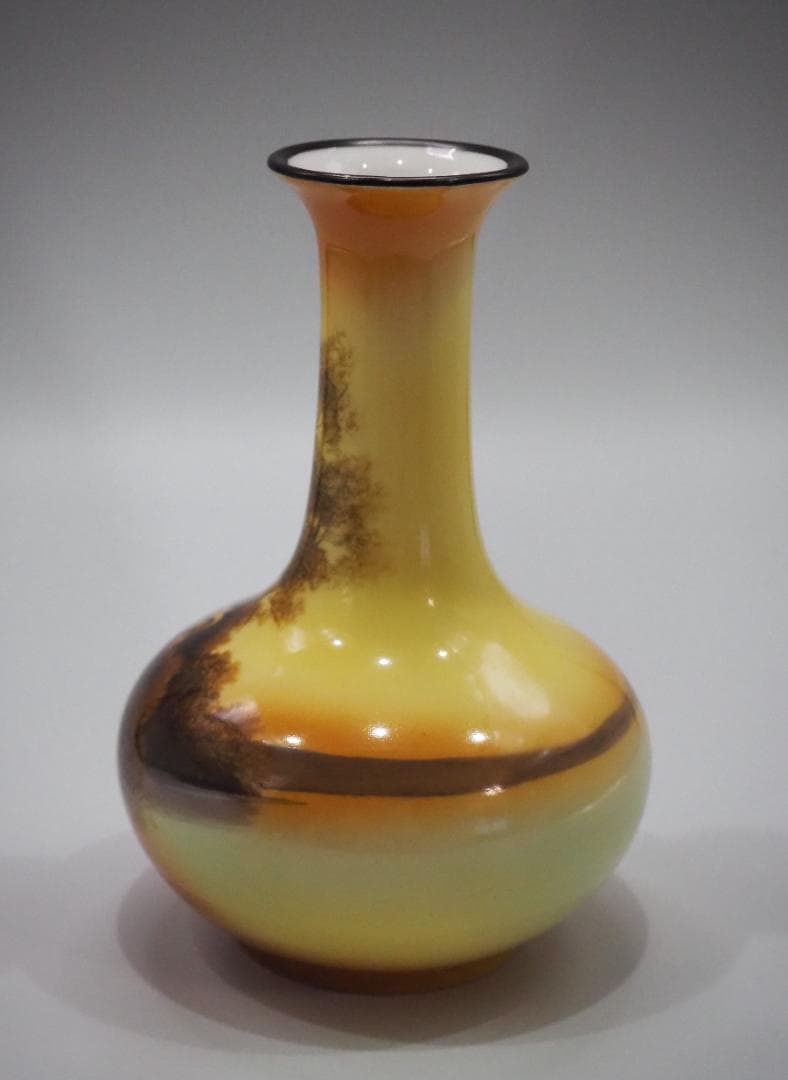 明治期里帰りノリタケM-JAPAN印 HANDPAINTED 湖夕焼け風景花瓶