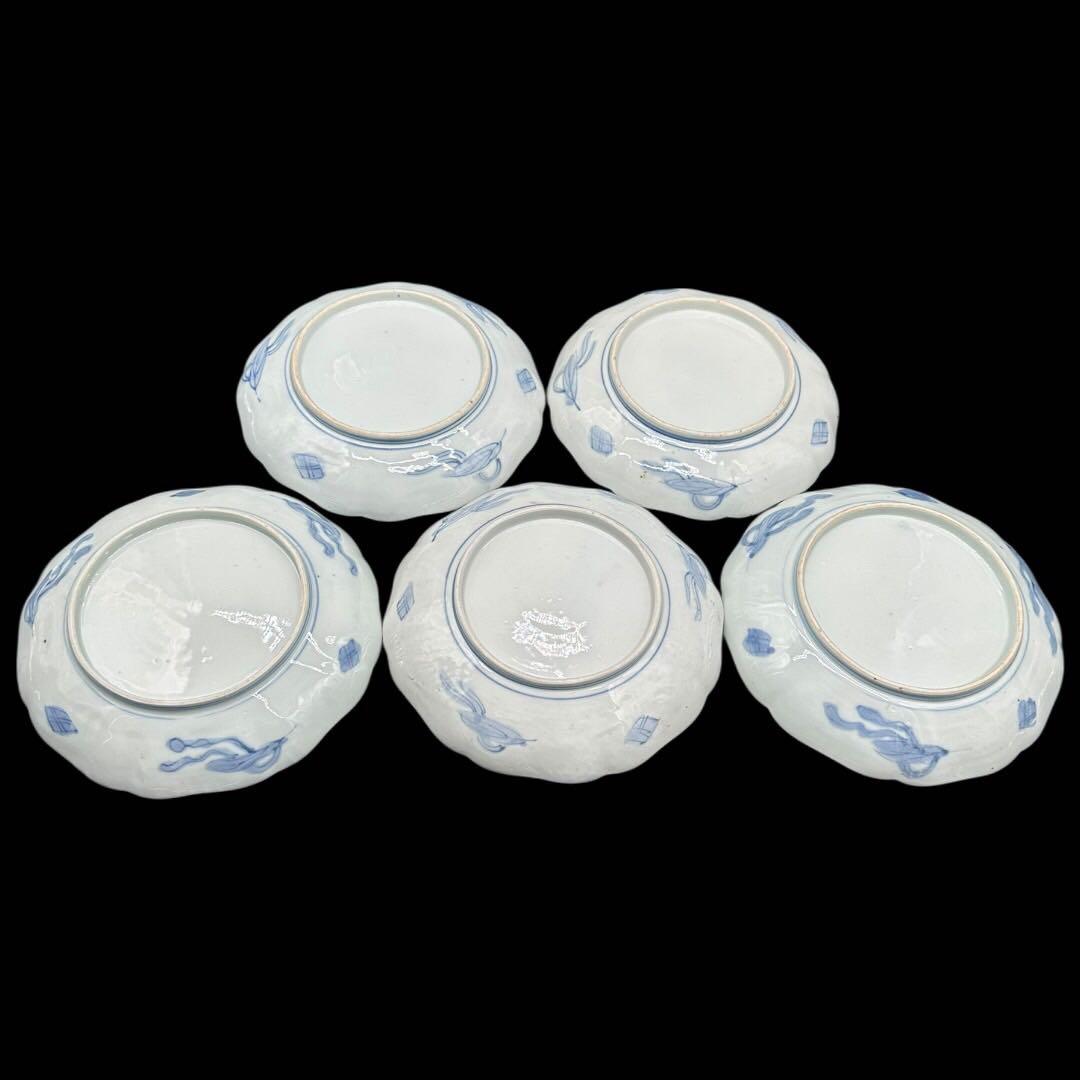 明治時代 色絵 中皿 希少 5客揃え 和食器 古伊万里 時代物 手書き