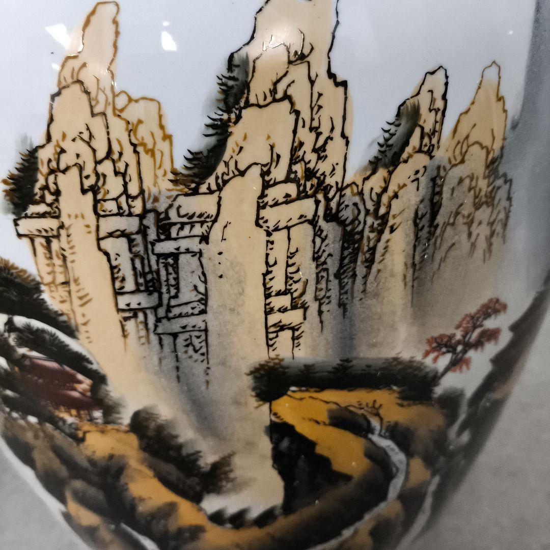 中華風★山水画装飾の大きな陶磁器壺★幅30センチ★高さ80センチ★たのメル発送