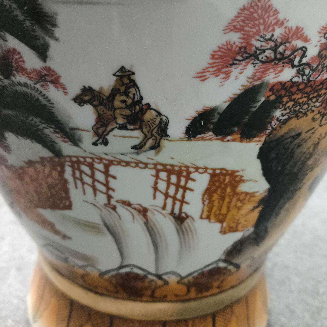 中華風★山水画装飾の大きな陶磁器壺★幅30センチ★高さ80センチ★たのメル発送