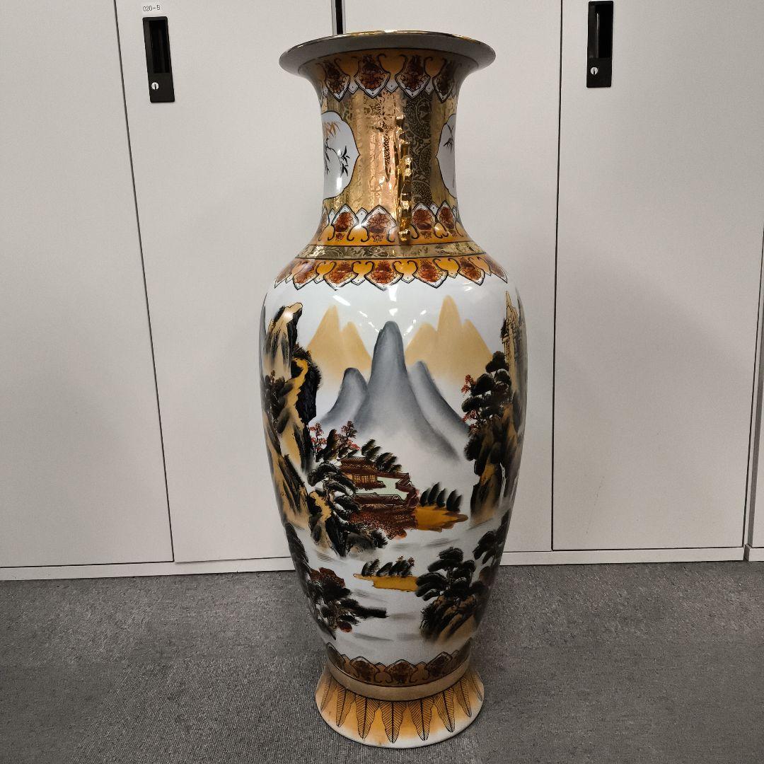 中華風★山水画装飾の大きな陶磁器壺★幅30センチ★高さ80センチ★たのメル発送