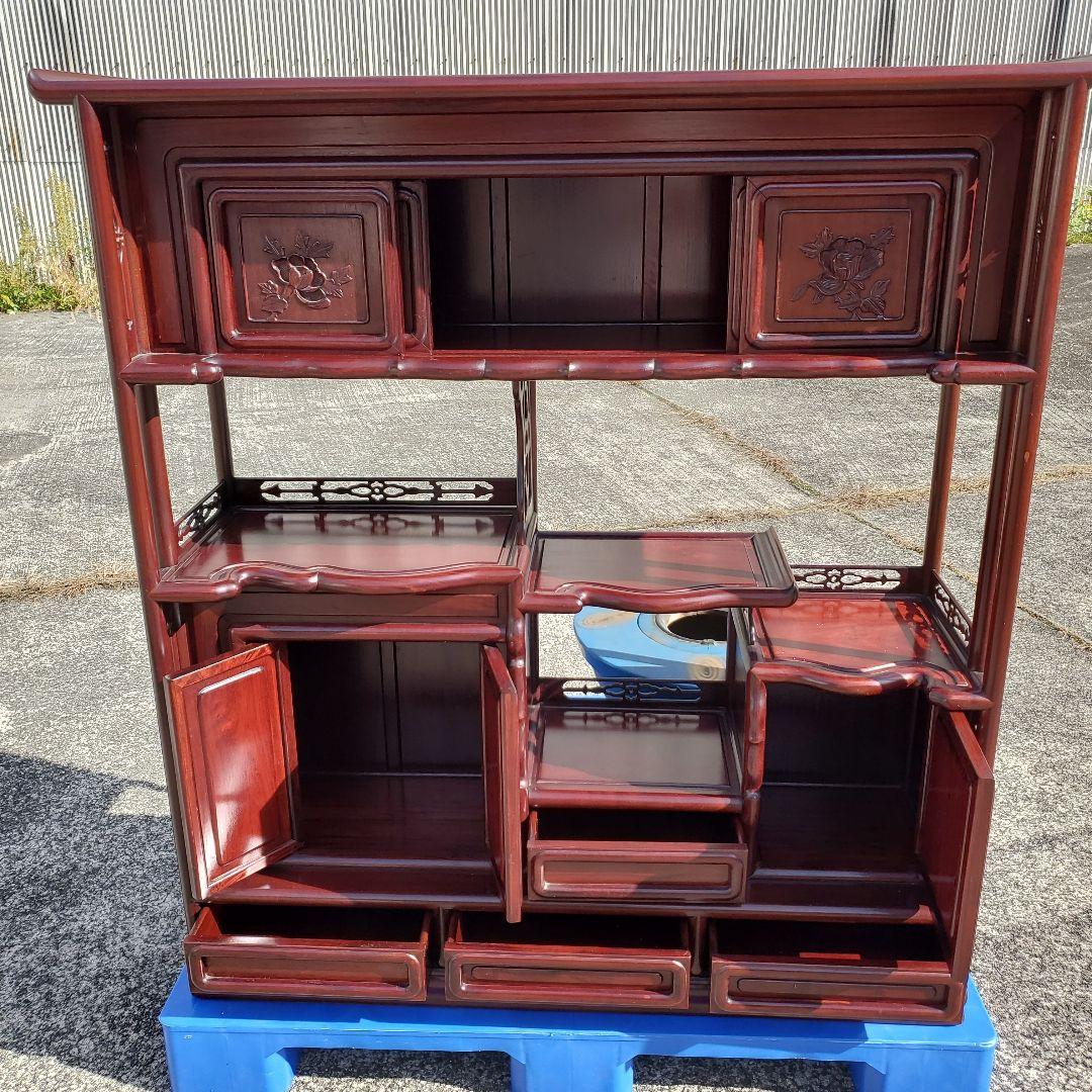 唐木　透かし彫り　飾り棚/茶箪笥　和家具　紫檀　花梨　収納棚　時代箪笥