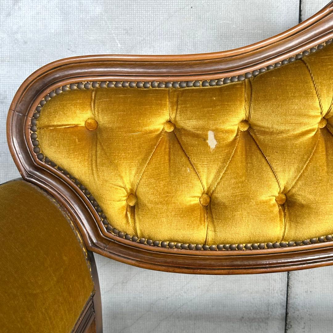 ✦80s✦ アンティークソファ カウチ ベルベット ゴールド 彫刻 ヴィンテージ