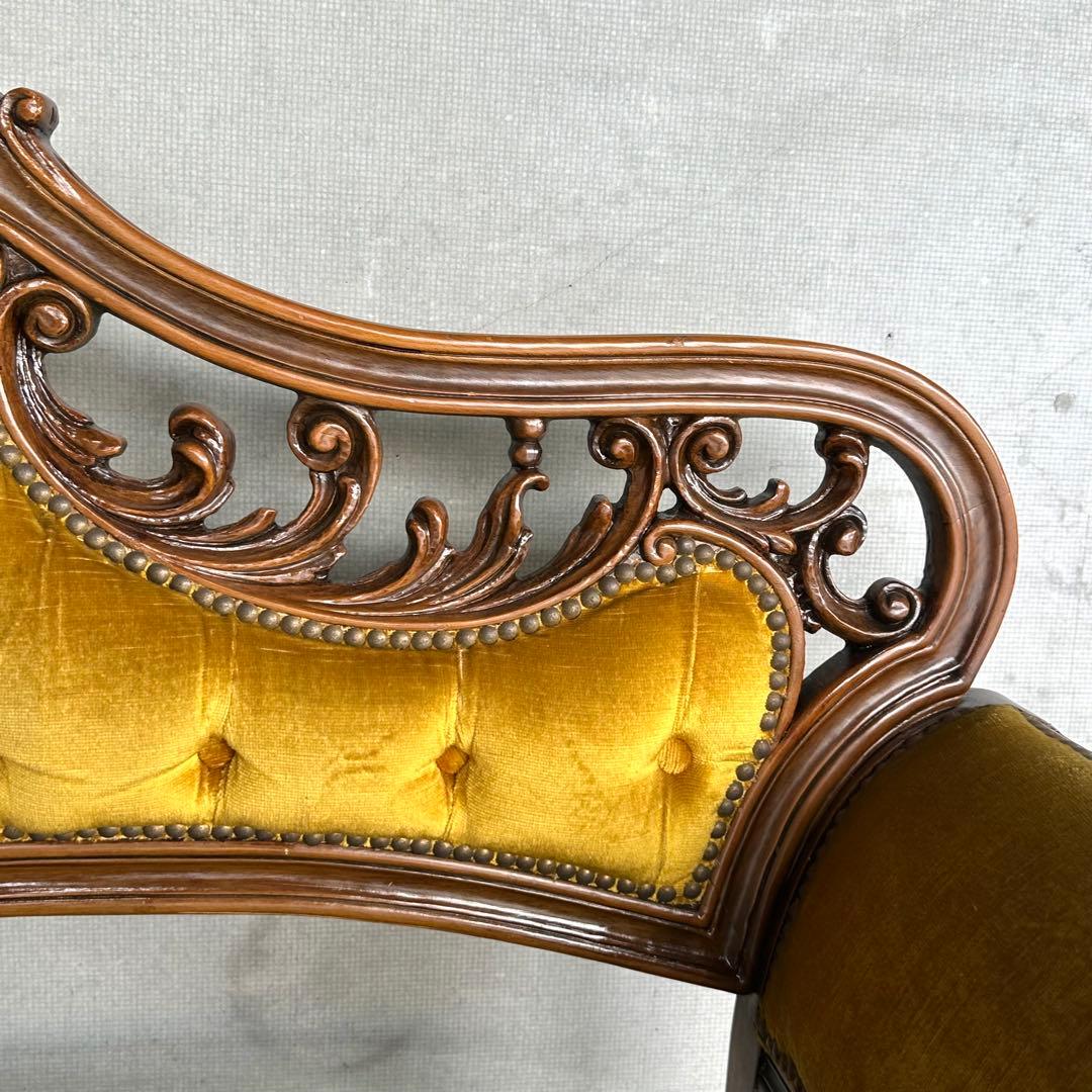 ✦80s✦ アンティークソファ カウチ ベルベット ゴールド 彫刻 ヴィンテージ