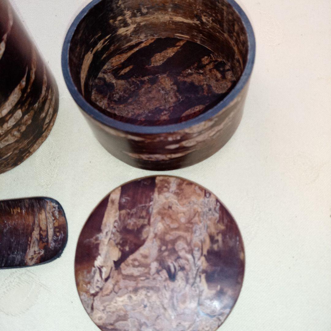 茶筒　樺細工 　総皮茶筒　円筒形容器 　中蓋と茶杓付き　保存容器