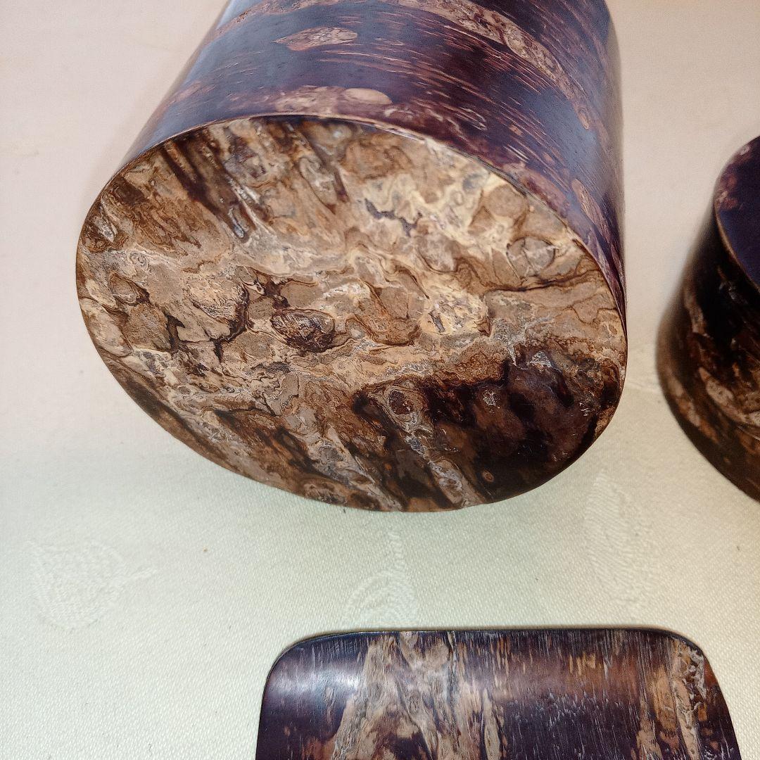 茶筒　樺細工 　総皮茶筒　円筒形容器 　中蓋と茶杓付き　保存容器