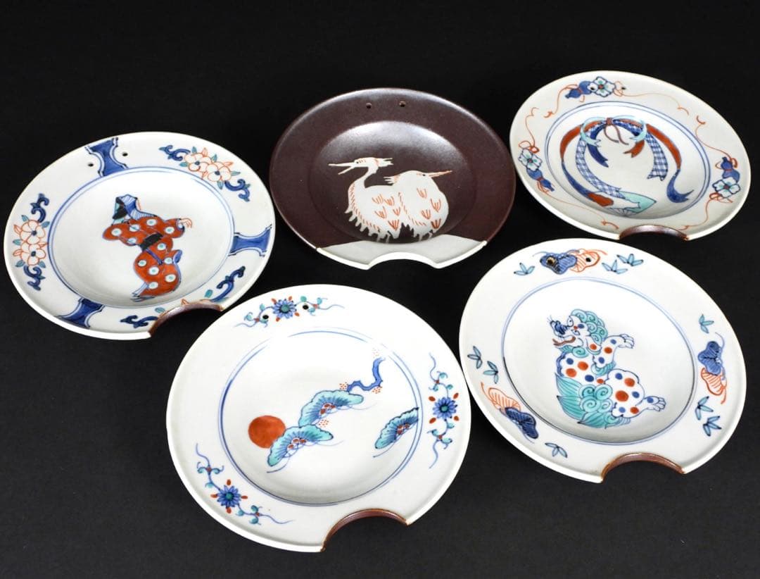 有田焼　古尹万里　在銘　髭皿五枚セット