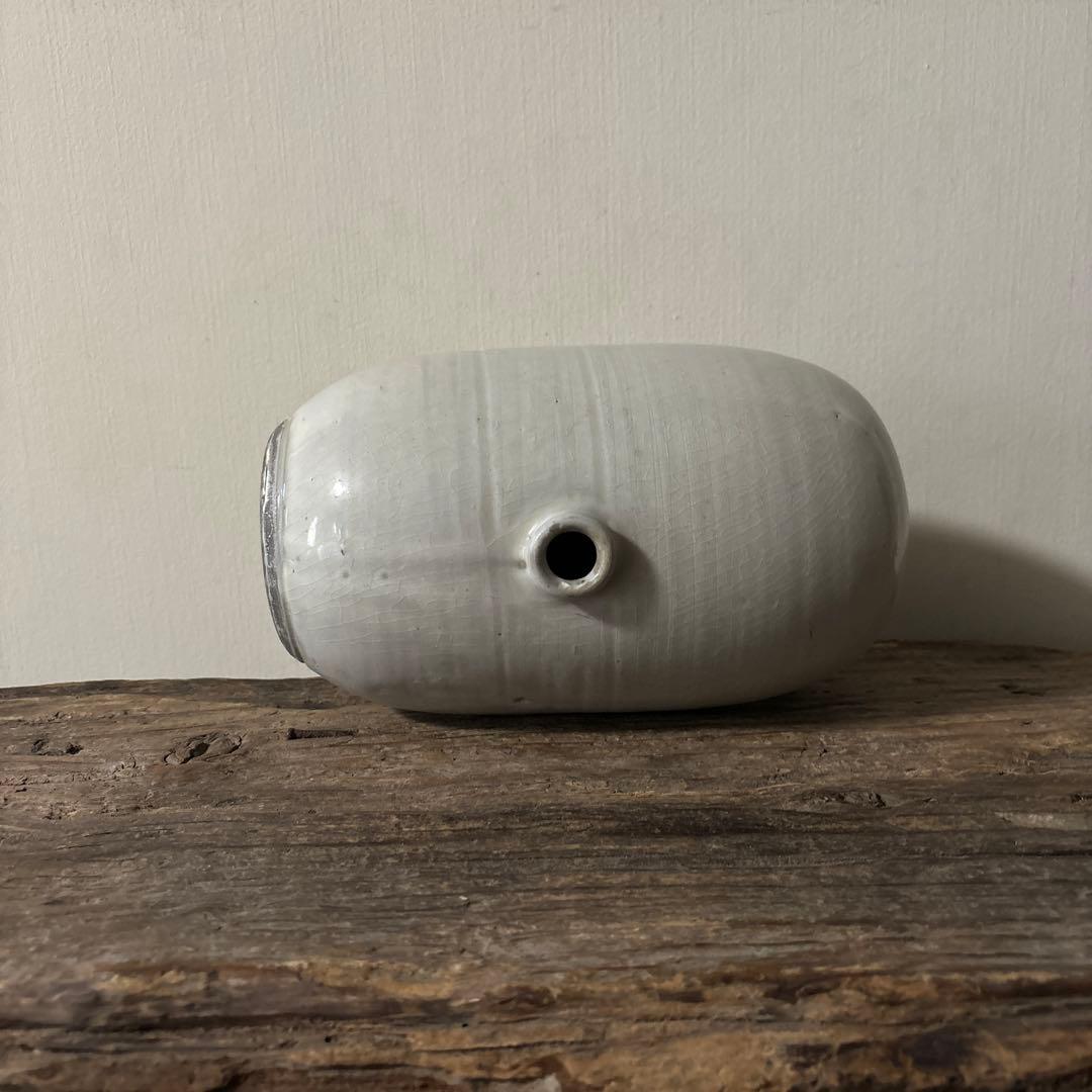 平清水焼　灰白釉掛　古民藝　古道具　アンティーク　花器　骨董　古陶磁　検:李朝