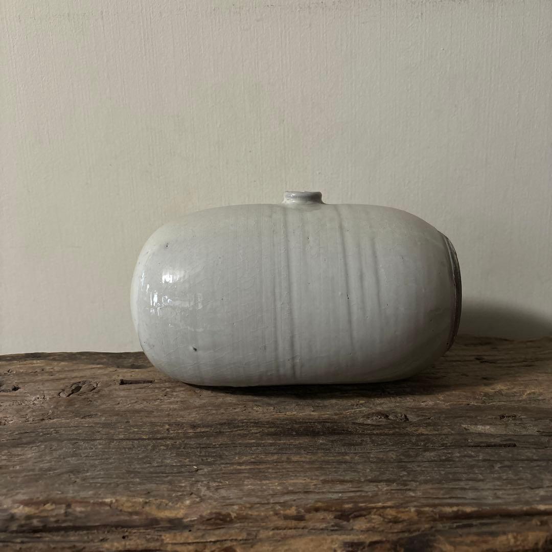 平清水焼　灰白釉掛　古民藝　古道具　アンティーク　花器　骨董　古陶磁　検:李朝