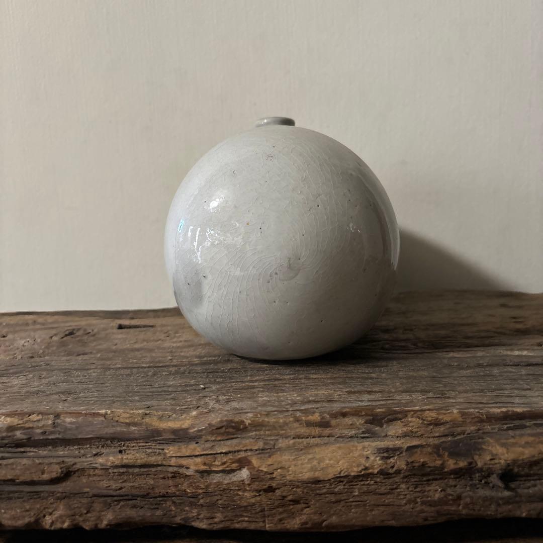 平清水焼　灰白釉掛　古民藝　古道具　アンティーク　花器　骨董　古陶磁　検:李朝