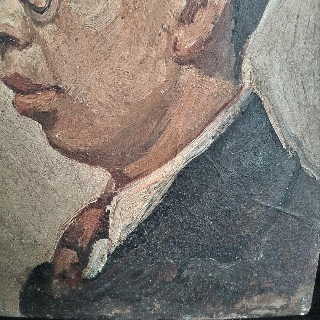 油彩人物画 メガネの男性 板に油 33cm×24cm