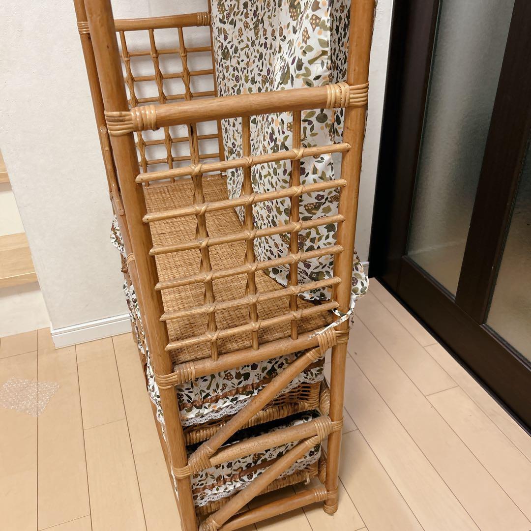 ラタン 籐家具 レトロ ハンガーラック 収納バスケット 鹿田産業