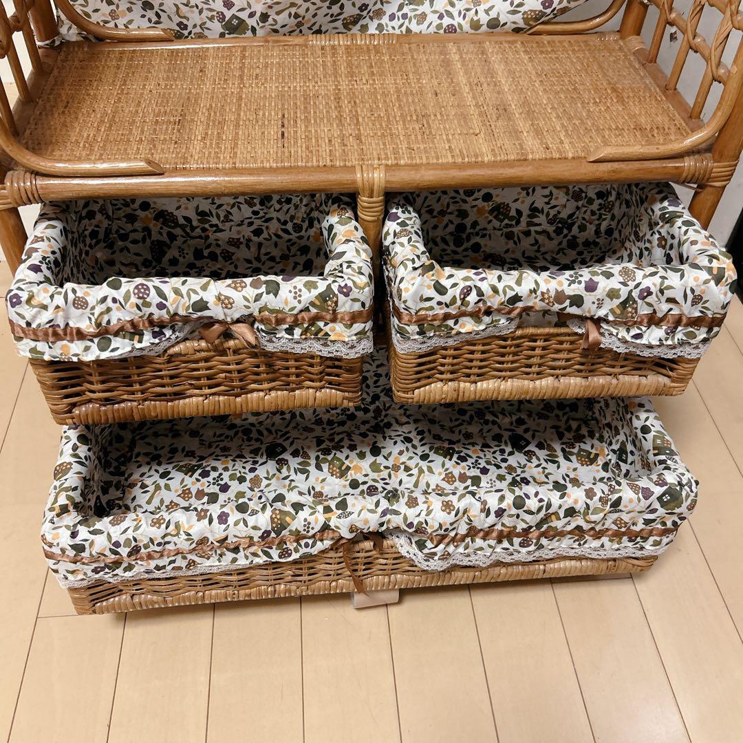 ラタン 籐家具 レトロ ハンガーラック 収納バスケット 鹿田産業