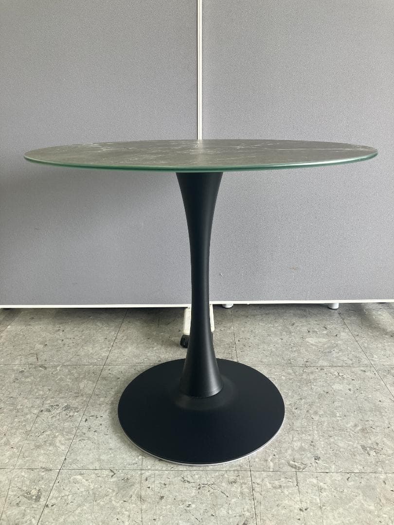 大川家具 カフェテーブル 円形 大理石風 グレー