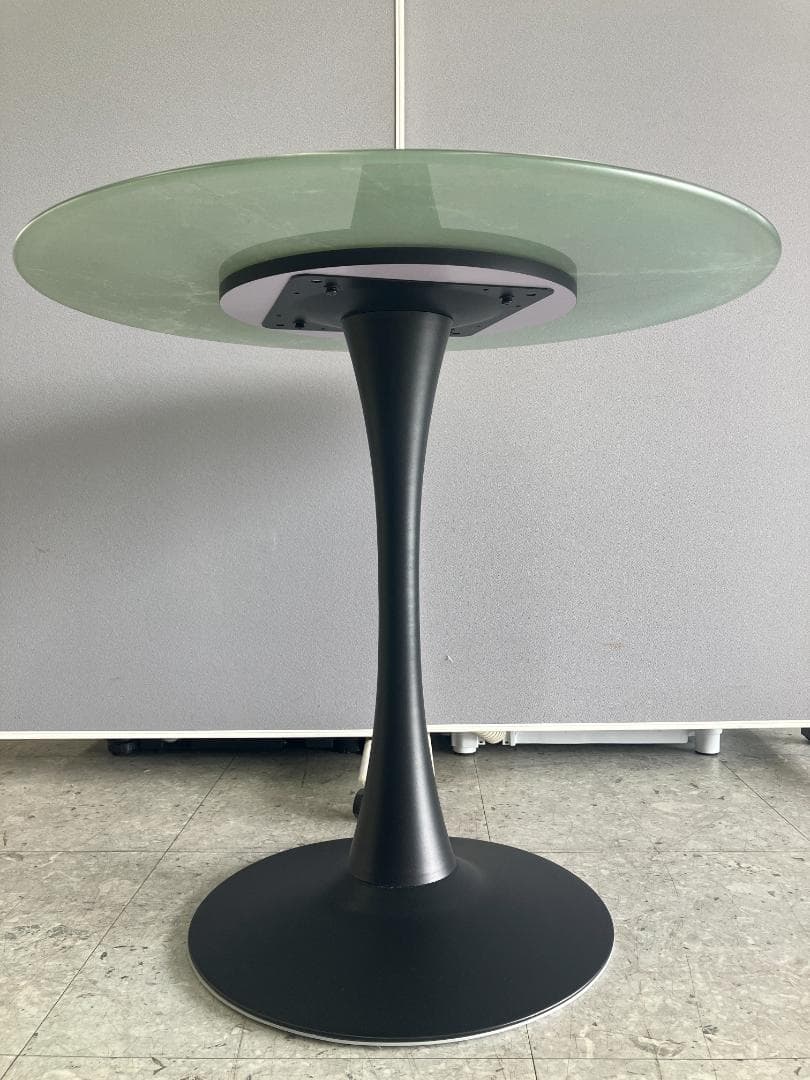 大川家具 カフェテーブル 円形 大理石風 グレー