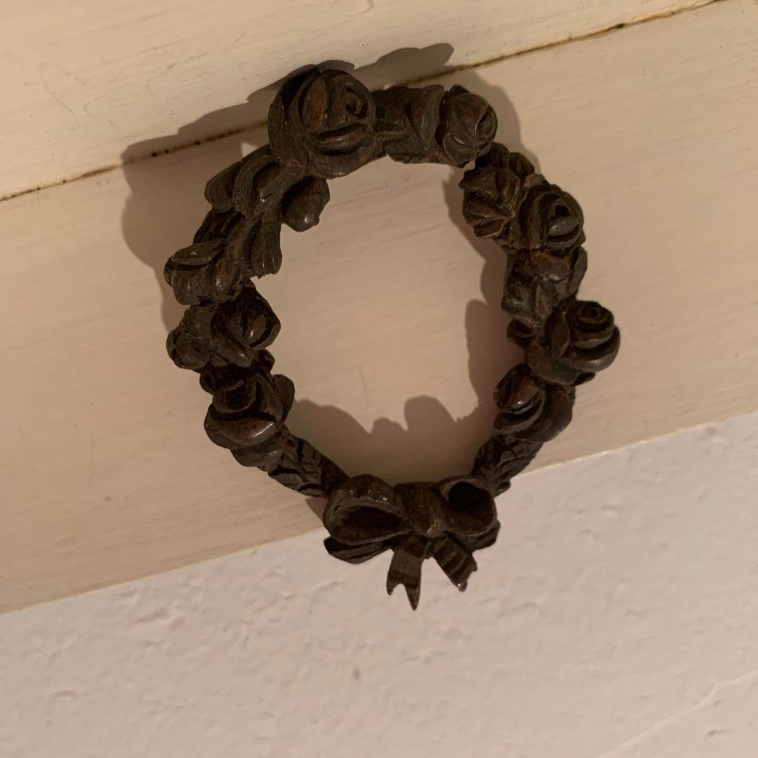 フランス　アンティーク　バラとリボンのリース　ウォールデコレーション