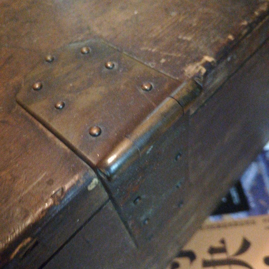 江戸時代後期幕末頃時代全長４２センチ在銘有豪商武家欅木製手持ち薬箱蔵出当時物