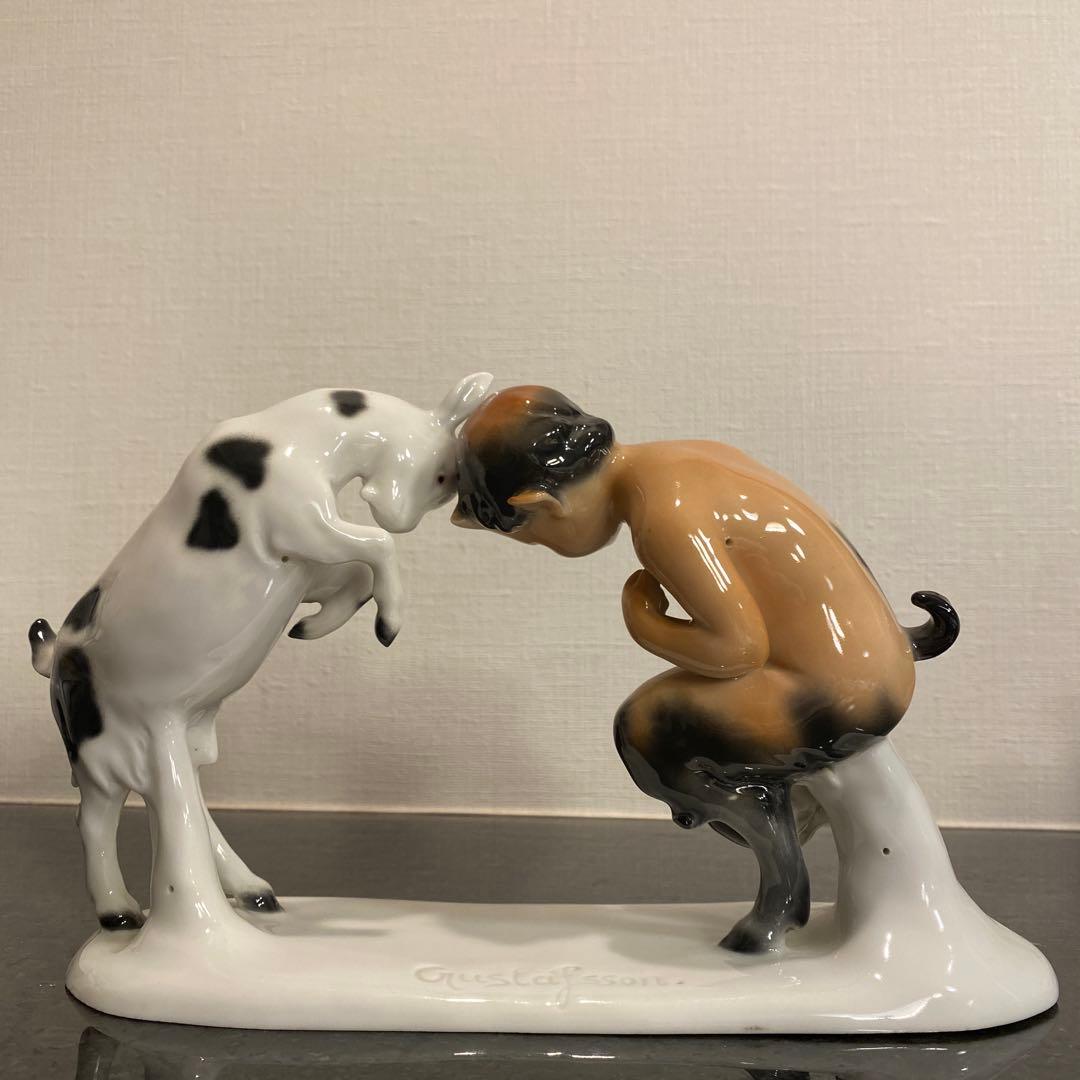 【一点物♡】「Gustafsson」と刻印　雄ヤギと角をぶつけ合う牧神の彫刻