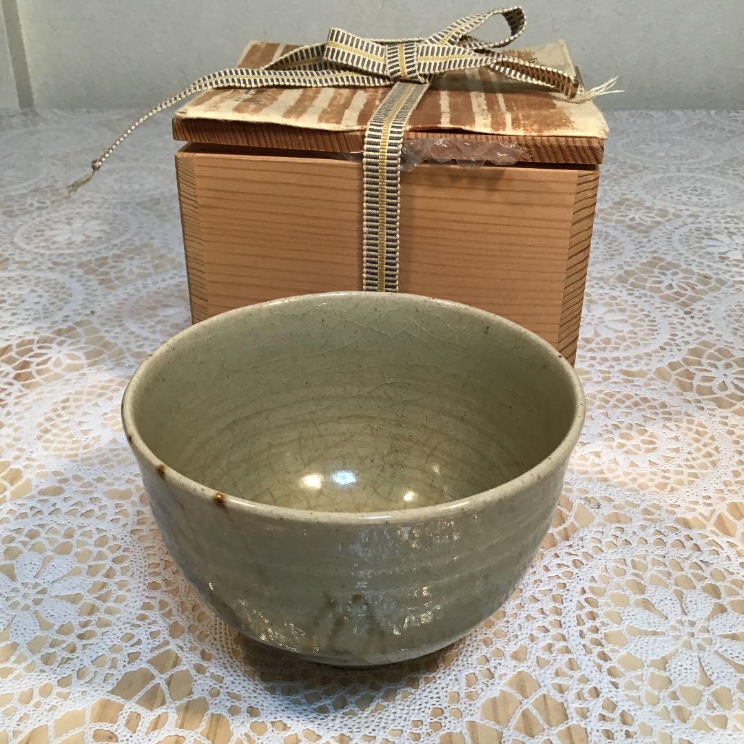 茶道具 茶碗 灰釉茶碗 渓泉 直径約120ミリ 高さ約80ミリ N 282