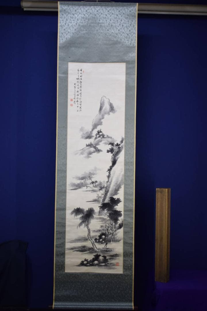 真作/田中柏陰/山水画賛/絹表装/布袋屋掛軸HH-672