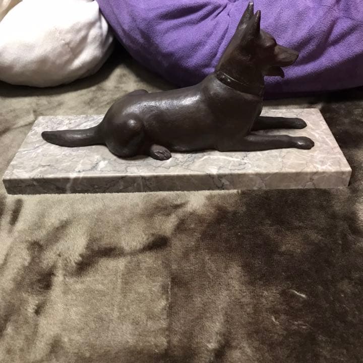 彫刻家　古川順三　junzo サイン入　大理石　犬　銅製 ブロンズ 置物