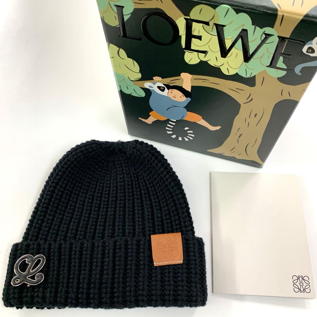 ロエベ　LOEWE アナグラム　ブローチ　ニット　ビーニー　ウール　ブラック新品
