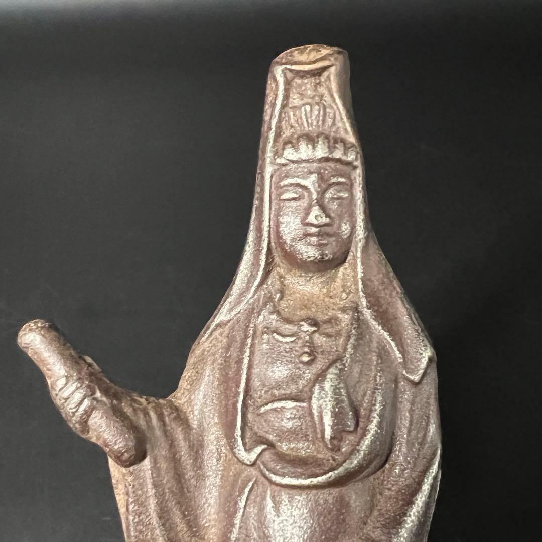古い鉄製 観音菩薩立像／鋳鉄 仏像 在地信仰 古道具 ◎古美術庵々 アンティーク
