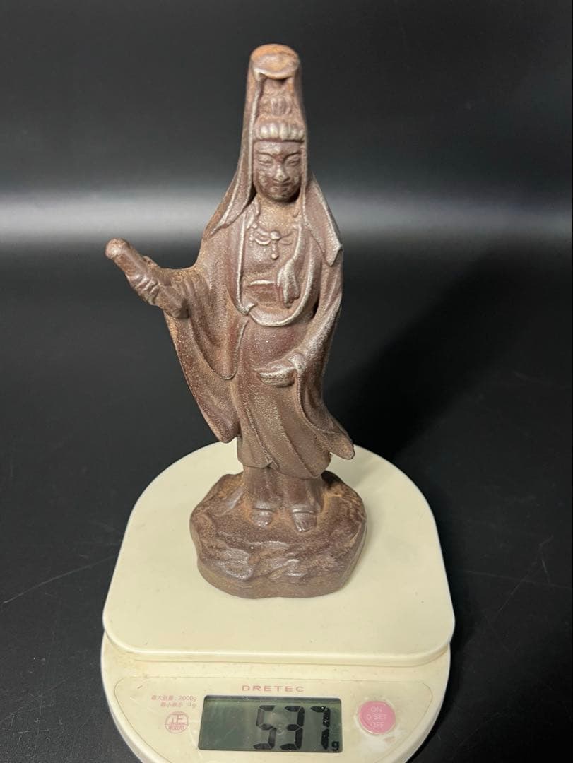 古い鉄製 観音菩薩立像／鋳鉄 仏像 在地信仰 古道具 ◎古美術庵々 アンティーク