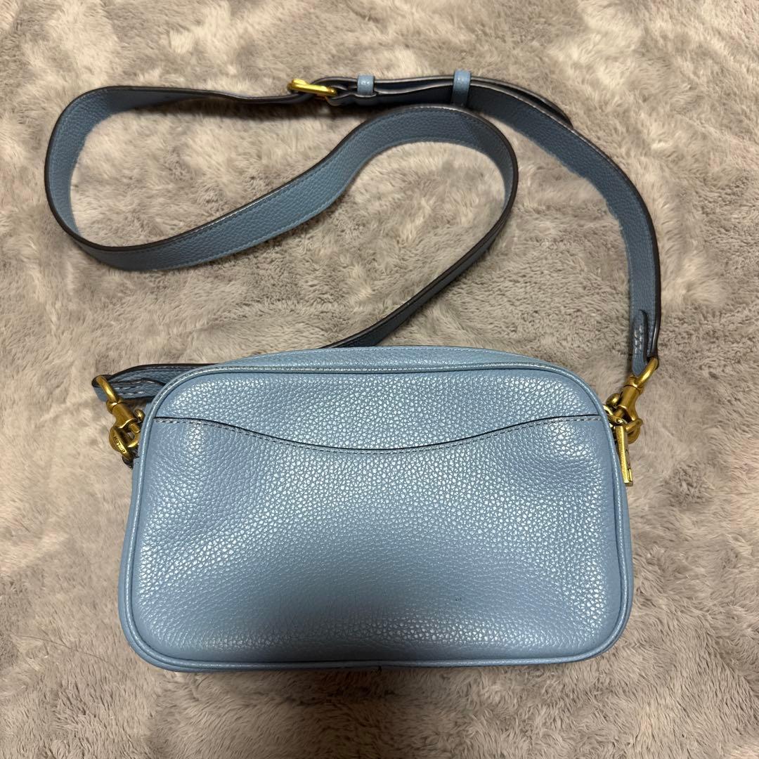 コーチ COACH ライトブルー 花刺繍 レザーショルダーバッグ