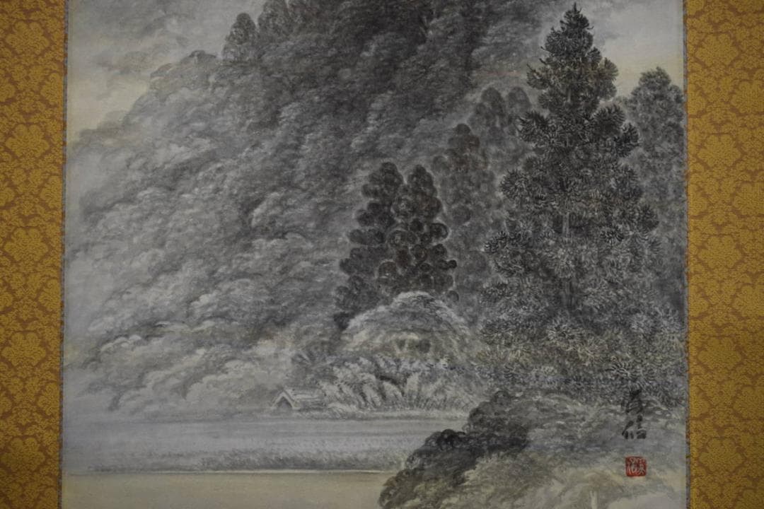 真作/南義信/大路清韻/塔山水図/桐共箱太巻二重箱付/布袋屋掛軸HG-352