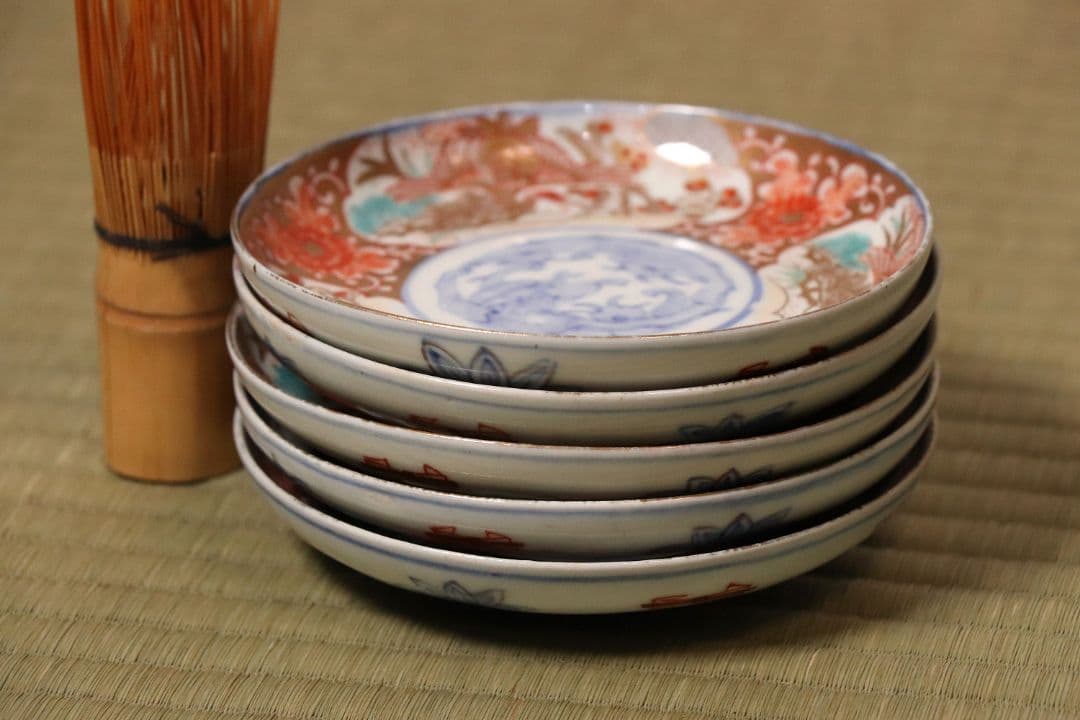 専用品【CM13】冨貴長春 古伊万里 金彩色絵 小皿 15枚 12.4cm 龍