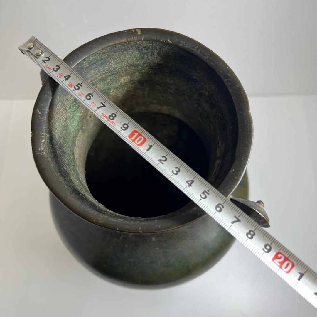 中国清時代　鳥耳付古銅花瓶　高さ約33.5㎝　3462g 東Y7-1106☆2F