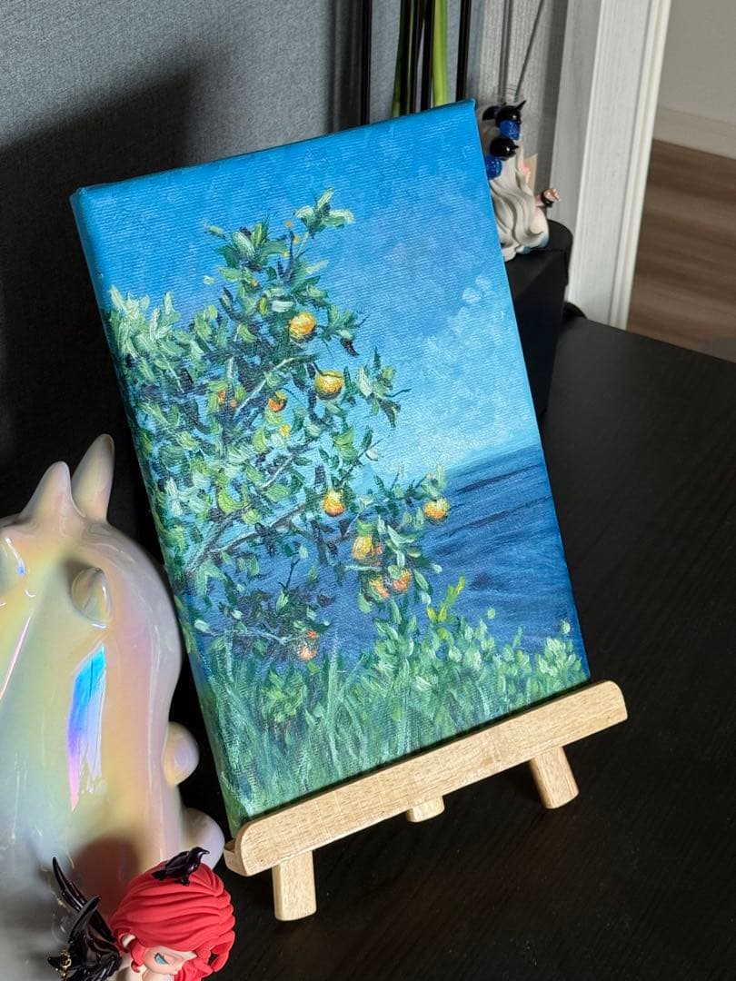 「海辺の蜜柑」　手描き　油絵　風景画　原画　油彩画