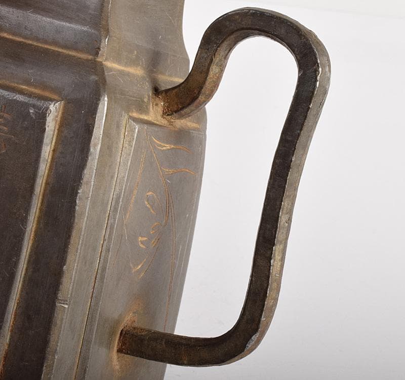 中国　古錫　漢詩花刻　執壷　水注　在銘　M　R4934