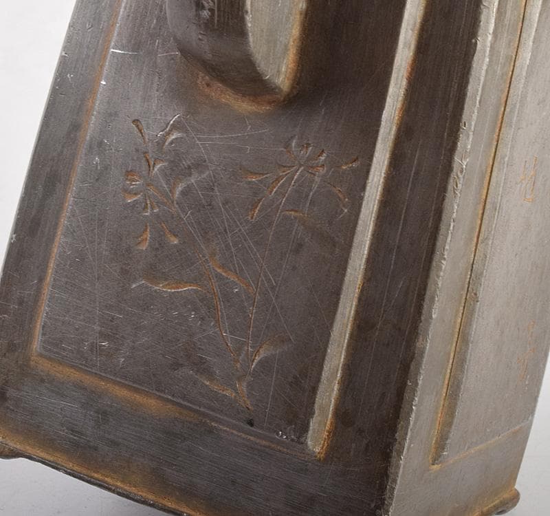 中国　古錫　漢詩花刻　執壷　水注　在銘　M　R4934